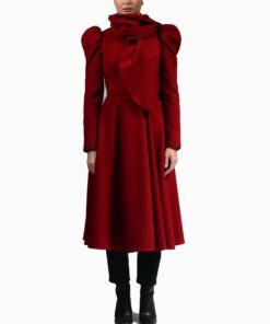 Red Midi Scarf Collar Wrap Coat A28