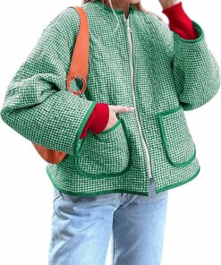 Crew Neck Quilted Plaid Jacket A51