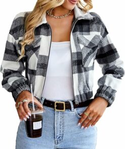 Cropped Flannel Plaid Jacket A48
