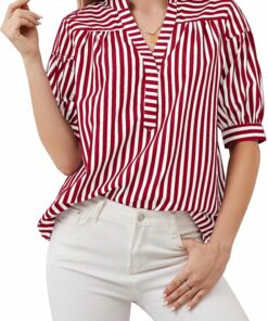Short Puff Sleeve Striped Top A44